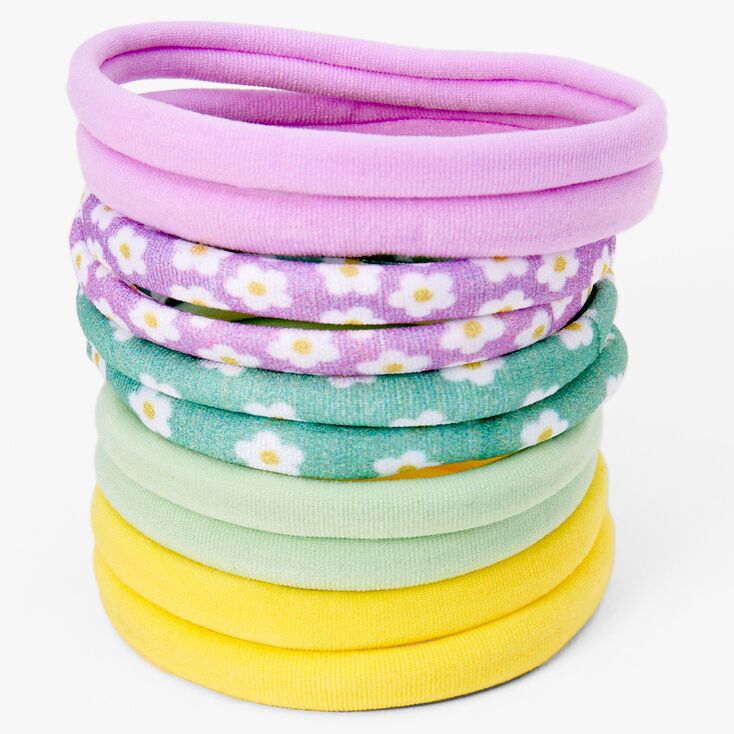 Mixed Pastel Floral Rolled Hair Ties - 10 Pack,