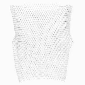 Crystal Studded White Fishnet Tank Top,