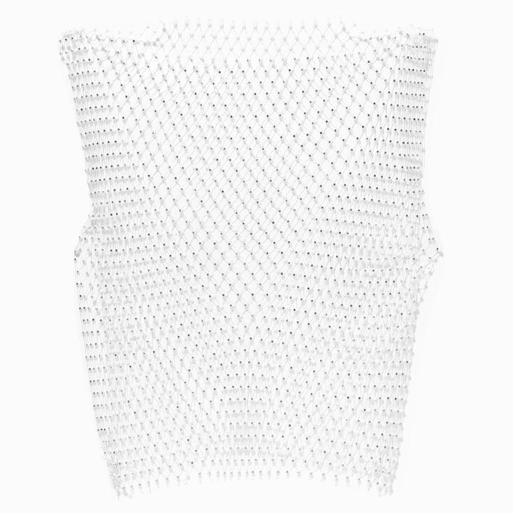 Crystal Studded White Fishnet Tank Top,