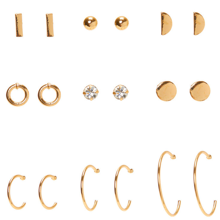 Gold Mixed Geometric Earrings - 9 Pack | Claire's US