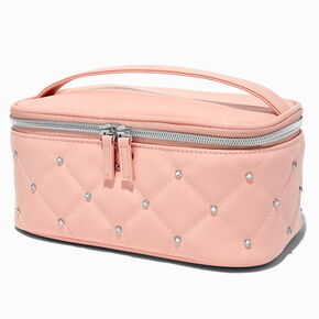 Trousse de maquillage matelass&eacute;e rose tendre,