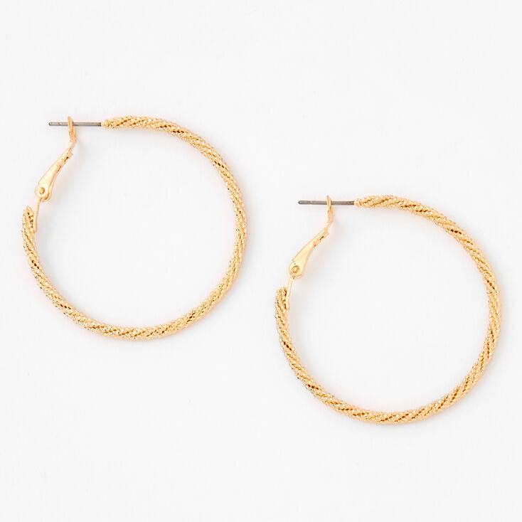 Gold 40MM Laser Cut Twisted Hoop Earrings,