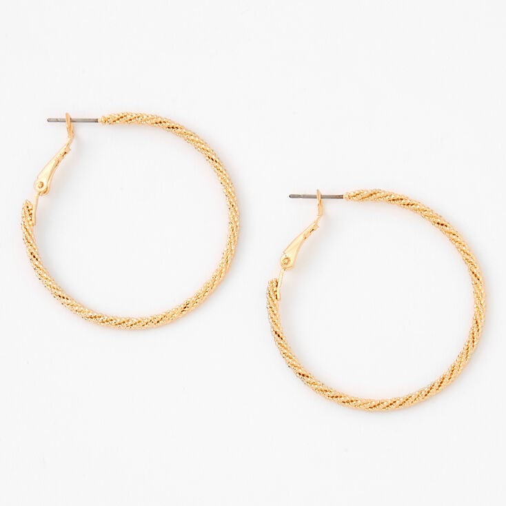 Gold 40MM Laser Cut Twisted Hoop Earrings,