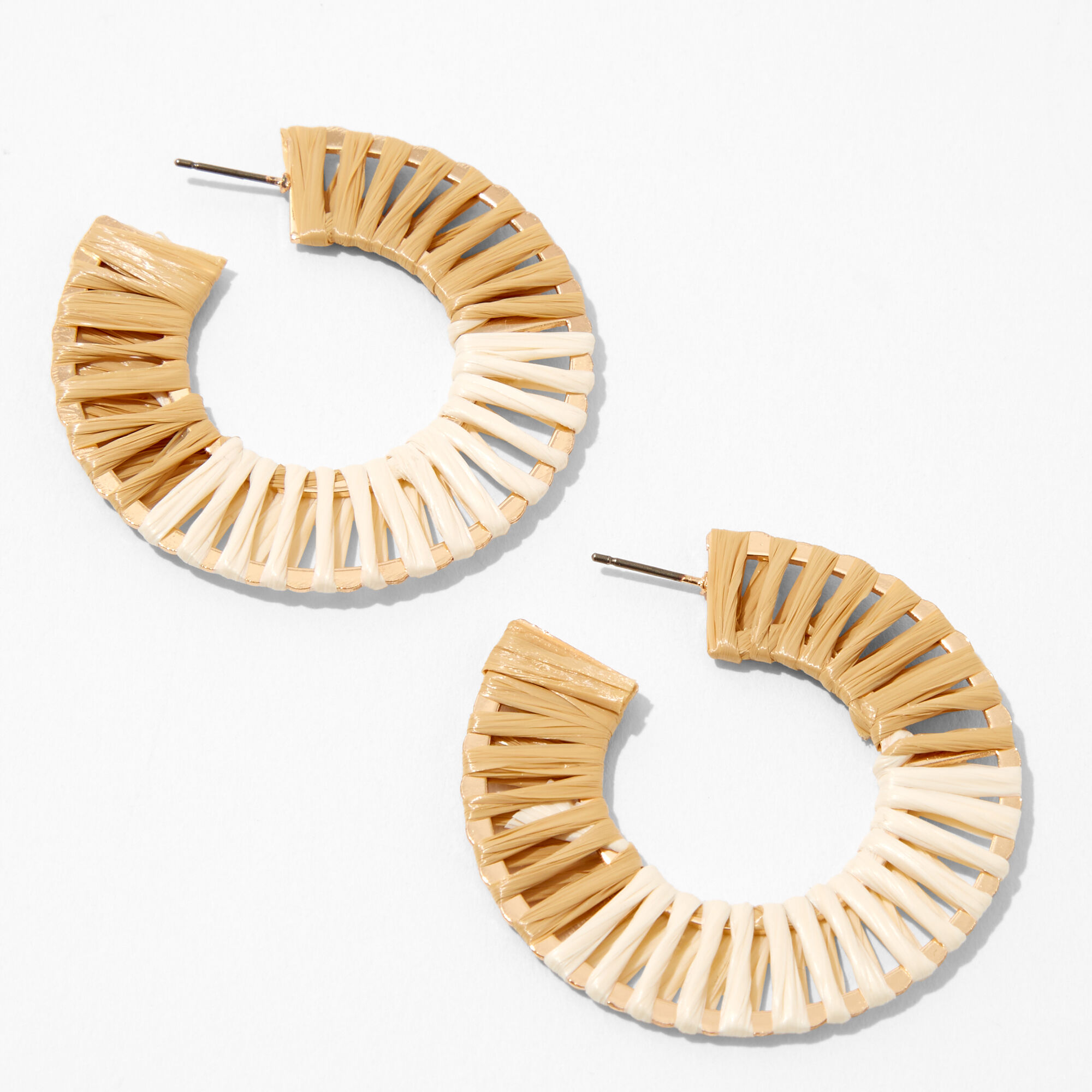 View Claires Neutral 40MM Woven Wooden Hoop Earrings information