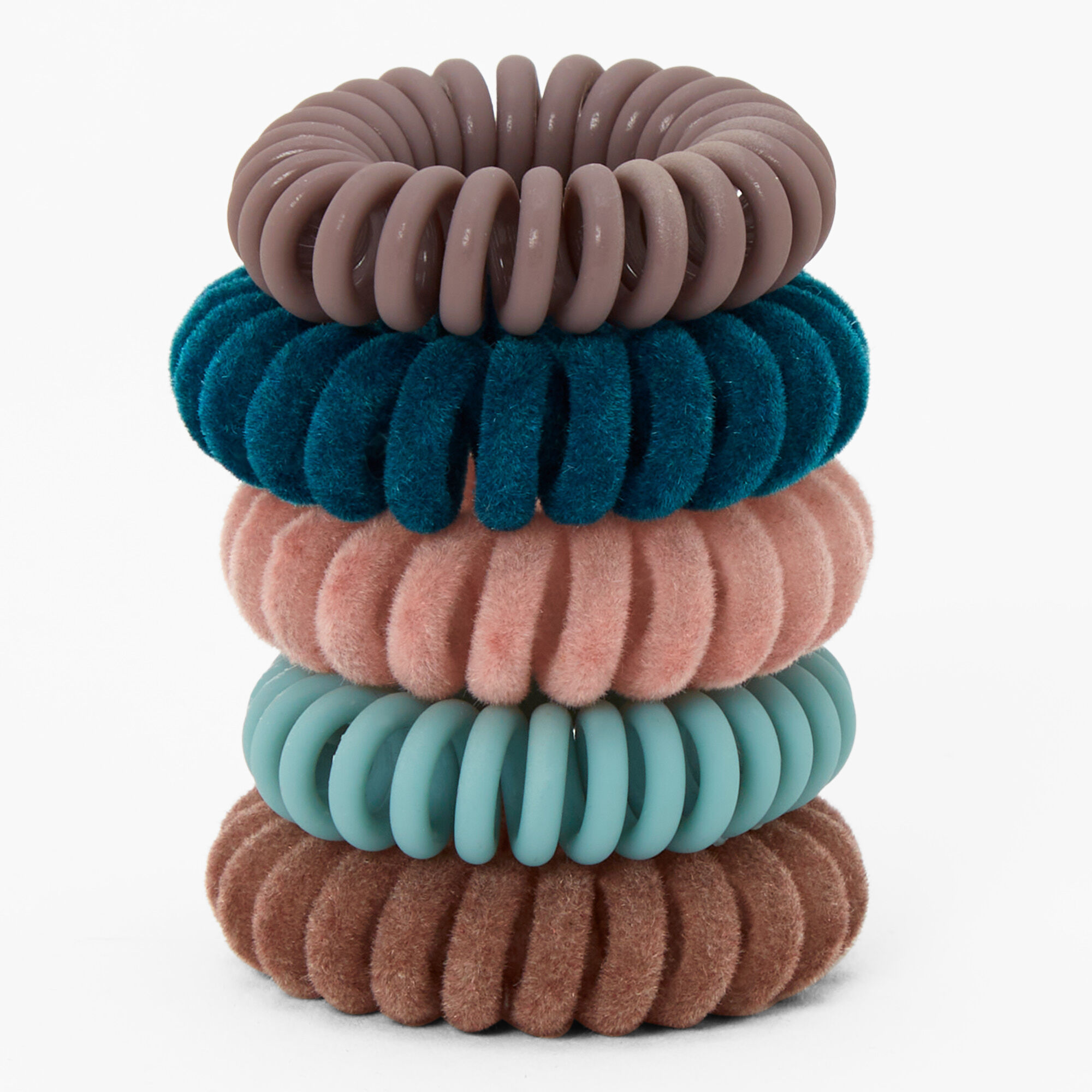Velvet Multicolored Spiral Hair Ties - 5 Pack | Claire's US