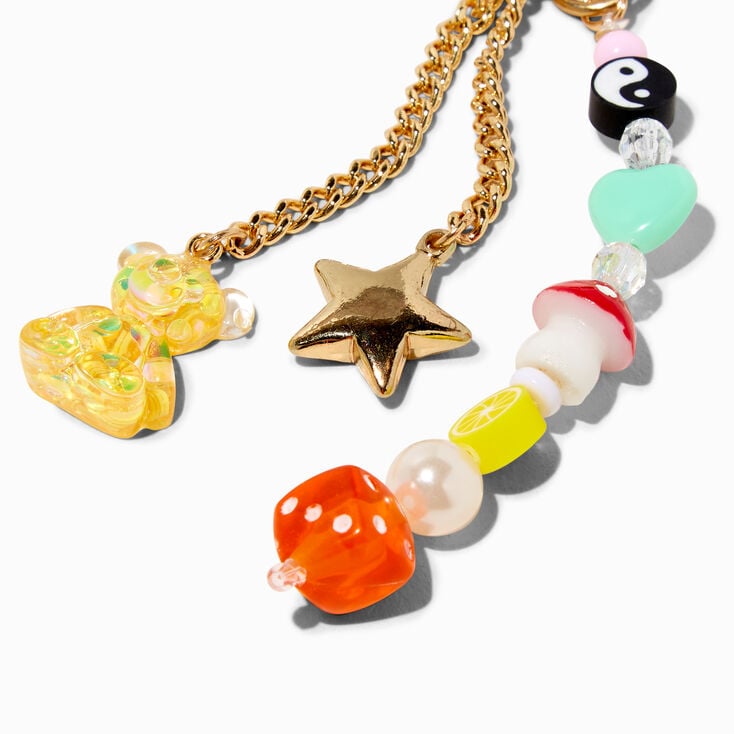 Glitter Gummy Bear &amp; Beaded Icons Keychain,