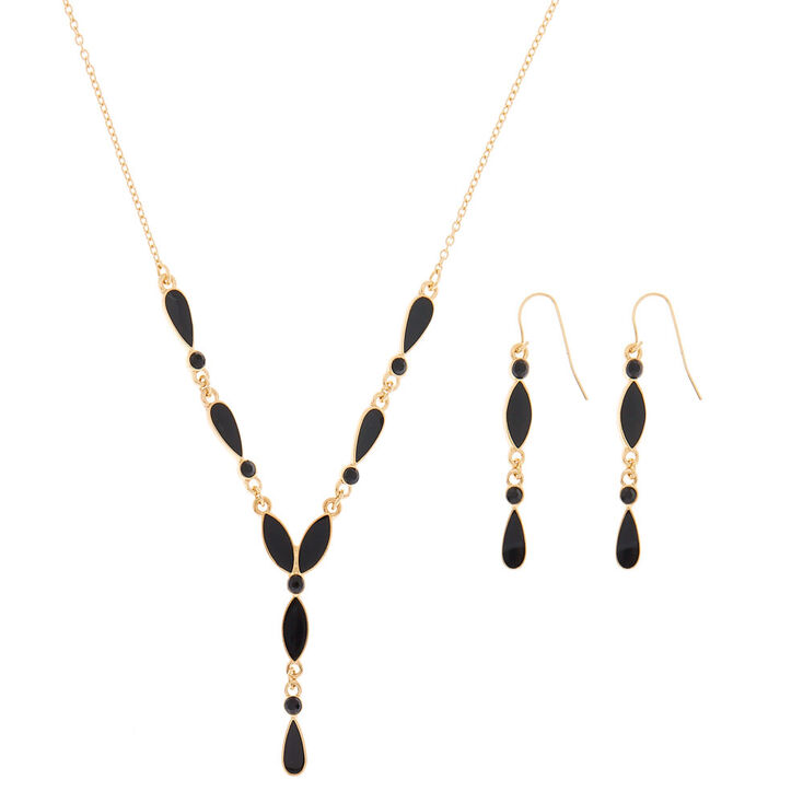 Parure de bijoux noirs en gouttes couleur dor&eacute;, lot de 2 articles,