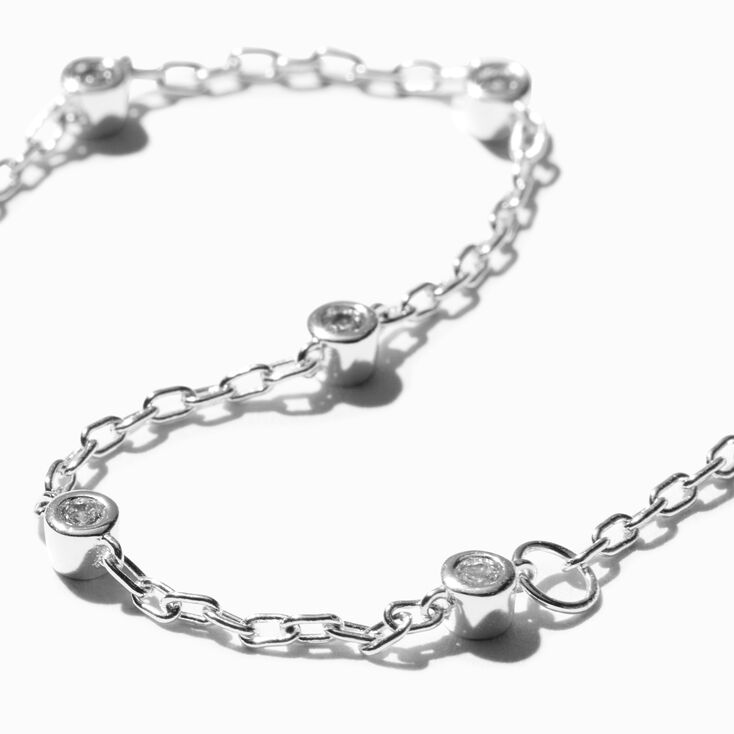 C LUXE by Claire&#39;s Sterling Silver Plated Cubic Zirconia Confetti Chain Bracelet,