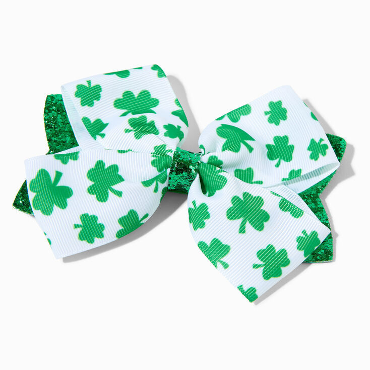 St. Patrick&#39;s Day Shamrocks &amp; Glitter Hair Bow Clip,