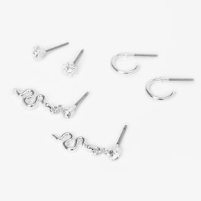 Silver Snake &amp; Hoop Stud Earring Stackables Set &#40;3 Pack&#41;,