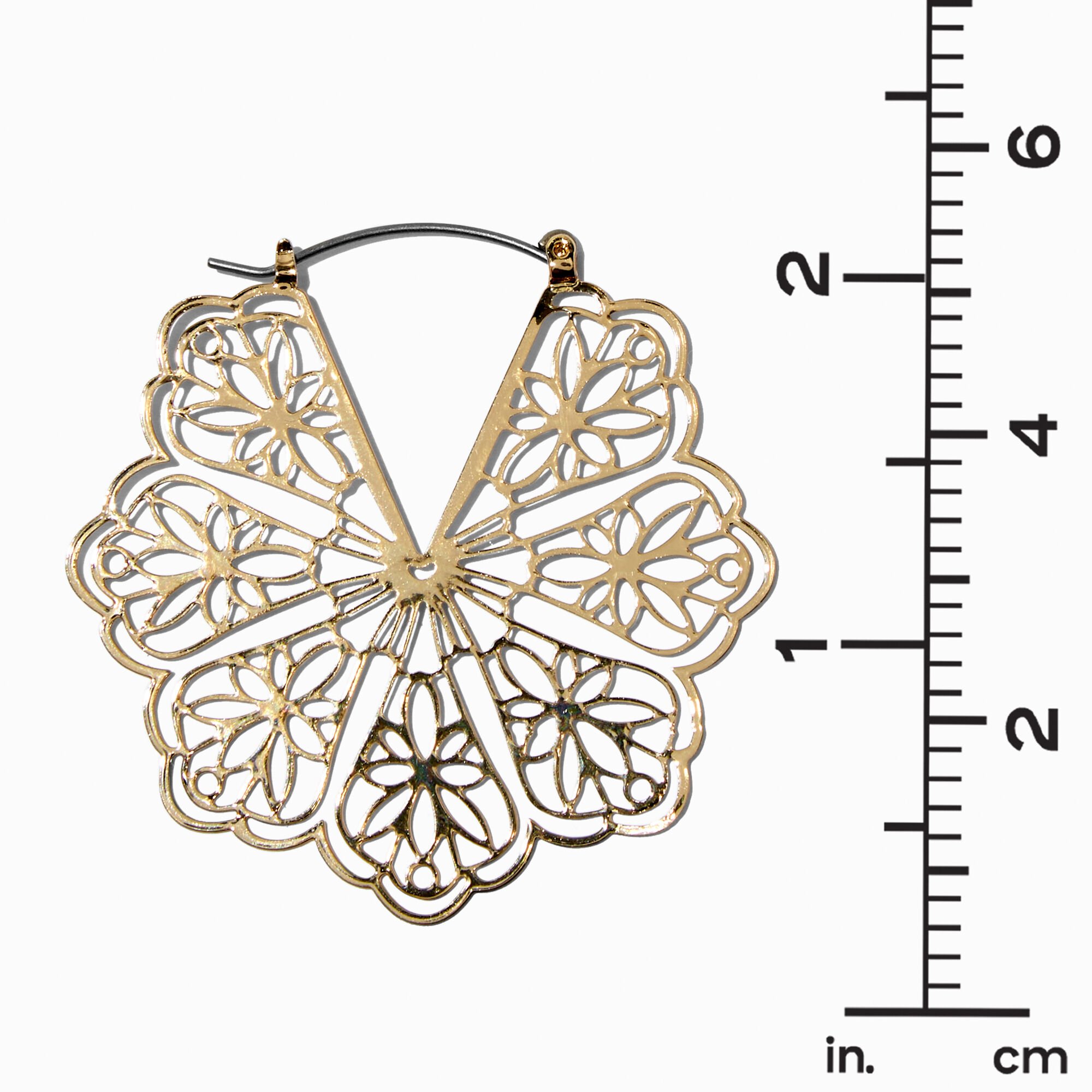 Gold-tone Filigree Geometric 30mm Hoop Earrings,