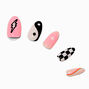 Check, Lightning Bolt &amp; Yin Yang Stiletto Vegan Faux Nail Set - 24 Pack,