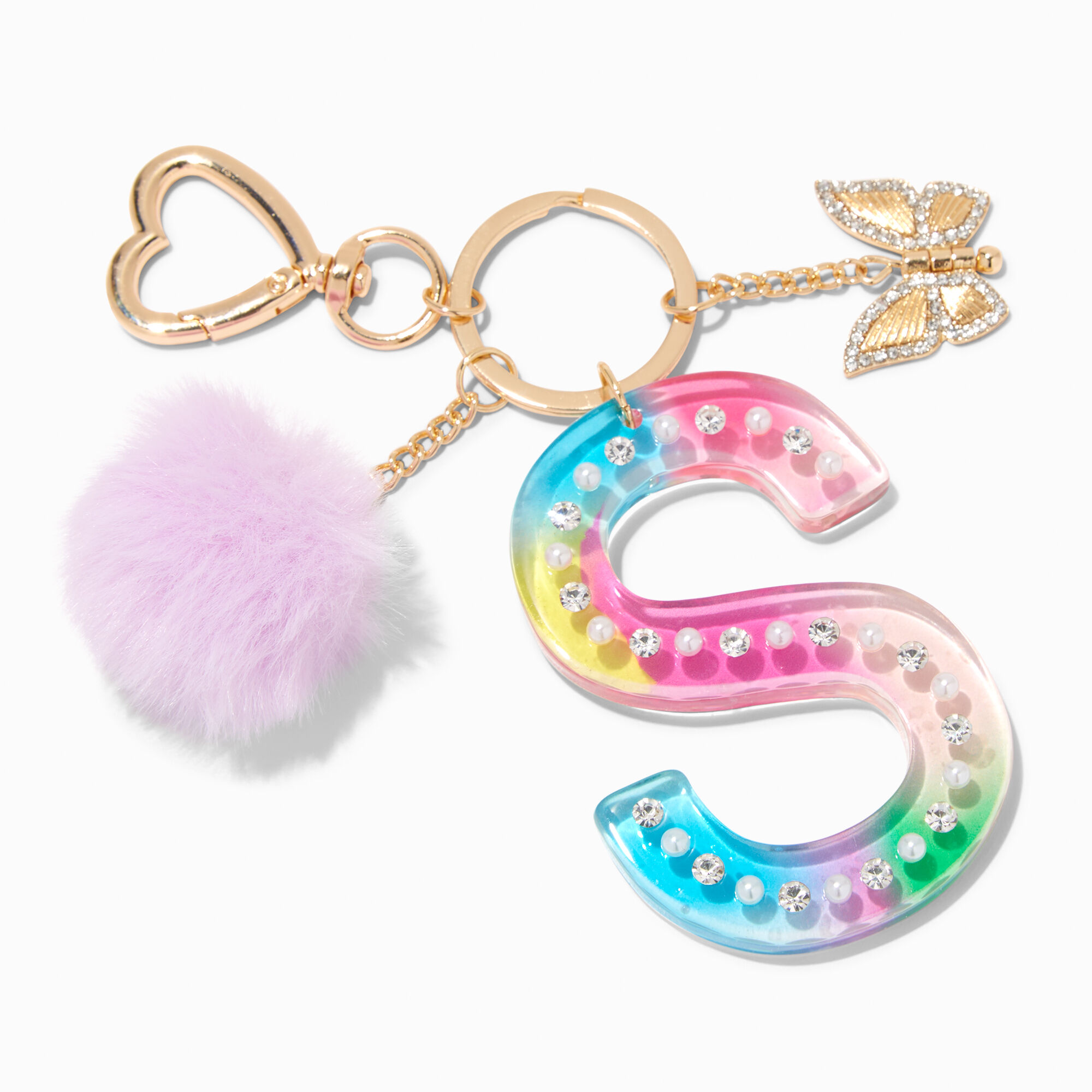 View Claires Butterfly Rainbow Initial Keyring S Gold information