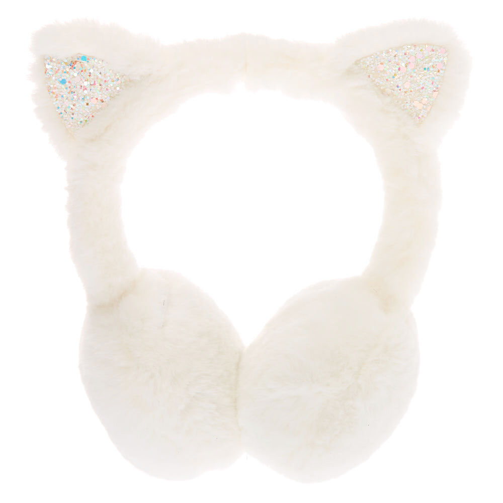 Glitter Cat Soft Ear Muffs - White,