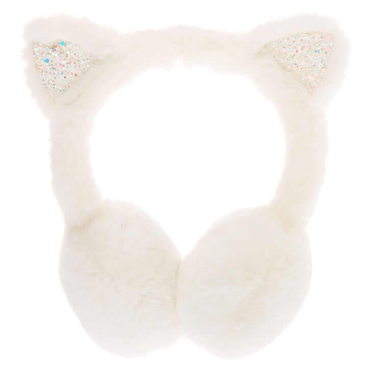Glitter Cat Soft Ear Muffs - White,