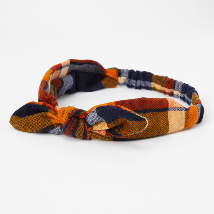 Claire's Bandeau à nœud noué motif écossais - Orange