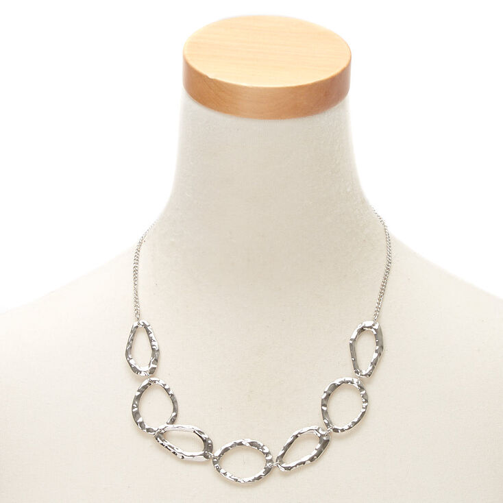 Hammered Silver Oval Statement Necklace,