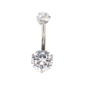 10K Solid Gold CZ Teardrop Dangle Belly Button Ring - 14G 3/8