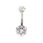 Silver-tone Stainless Steel Round Cubic Zirconia 14G Belly Bar,