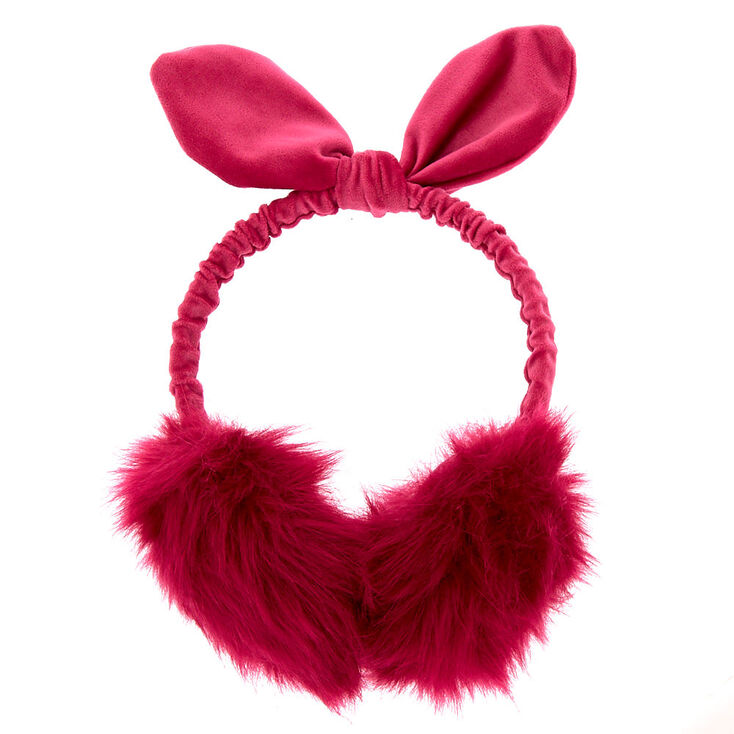 Furry Bow Ear Muffs - Pink,
