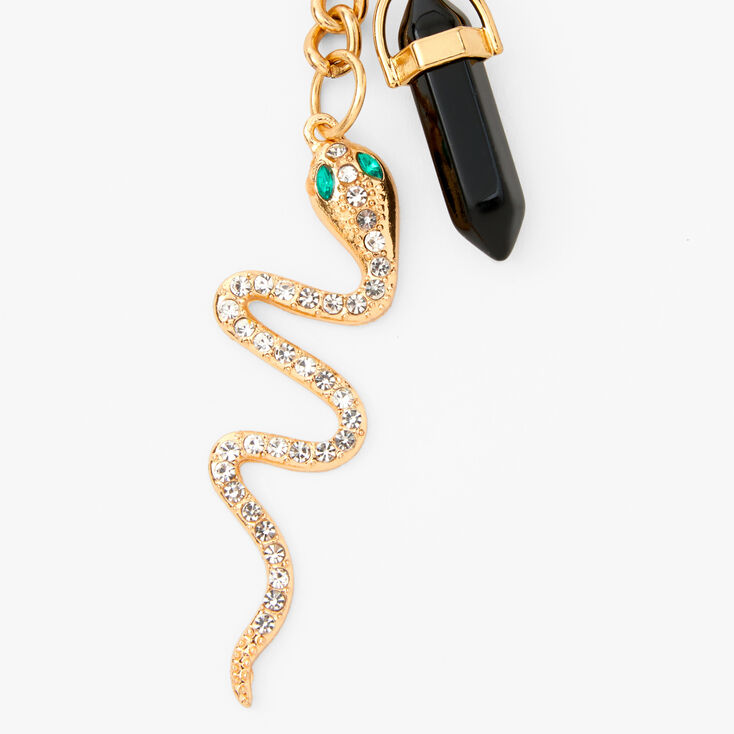 Gold Crystal Snake &amp; Faux Mystical Gem Keychain,