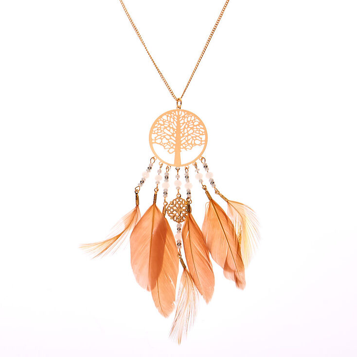 Gold Tree Of Life Dreamcatcher Long Pendant Necklace,