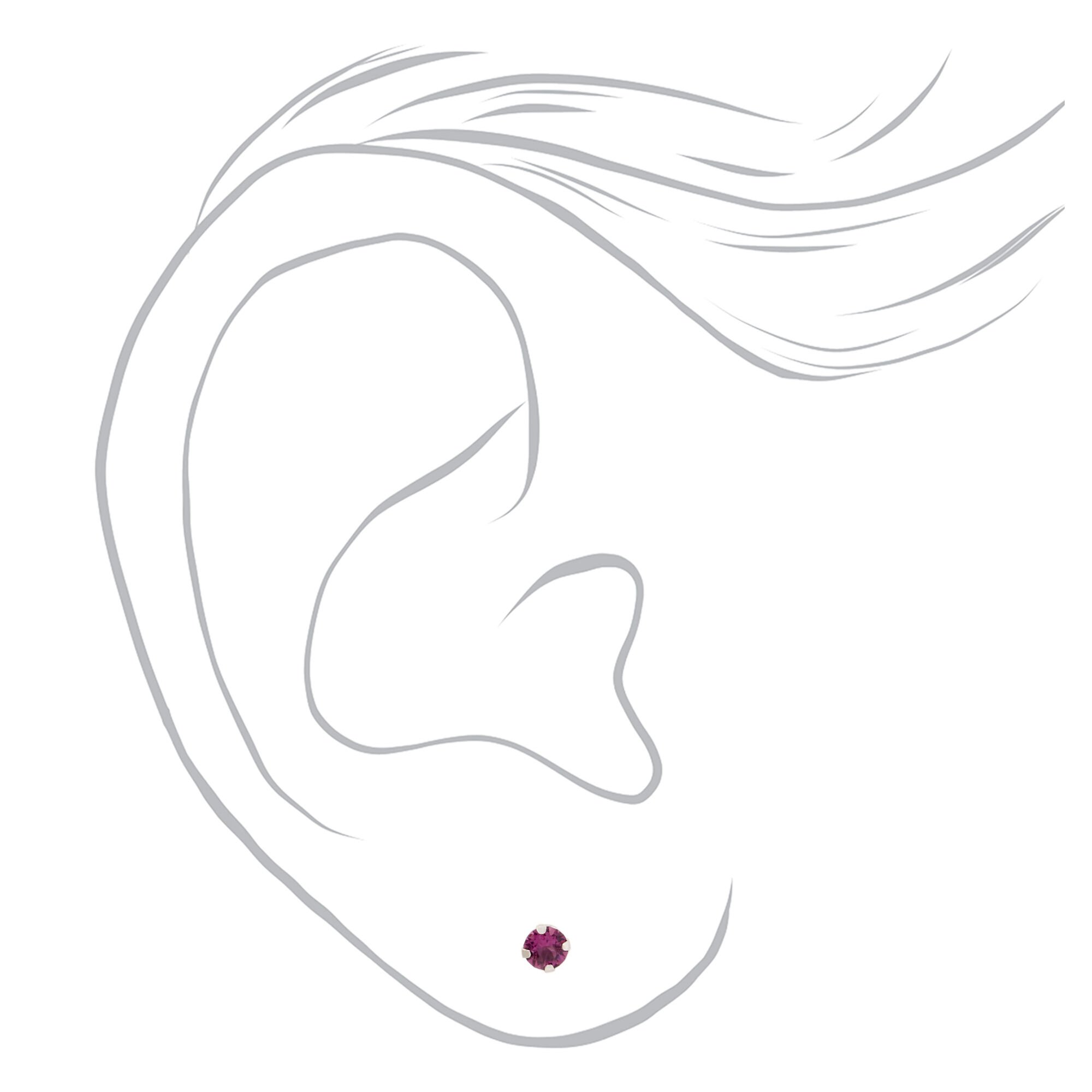 14kt White Gold 3mm February Crystal Amethyst Studs Ear Piercing Kit with Ear Care Solution,