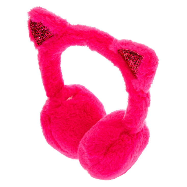 Glitter Cat Plush Ear Muffs Hot Pink Claire's US