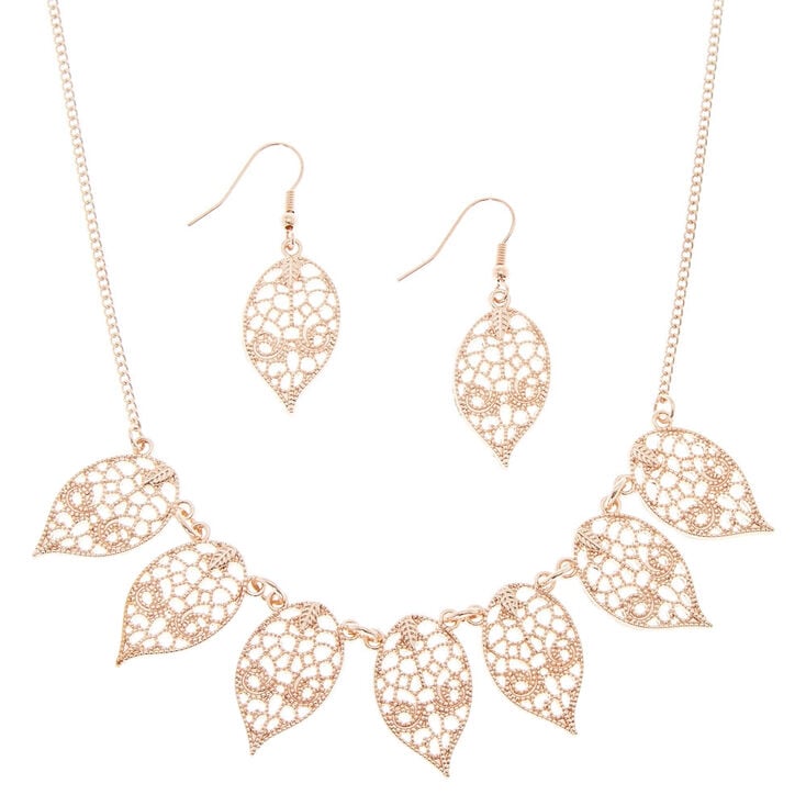 Claire's Parure de bijoux feuille à motif en filigrane couleur doré rose