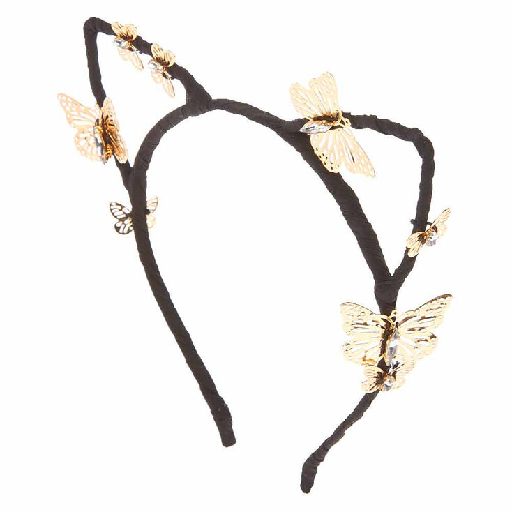 Black Cat Ears With Gold Butterflies Headband Claire S