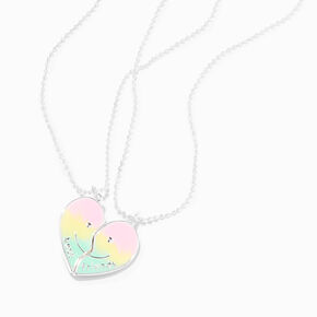 Best Friends Happy Face Glow in the Dark Split Ombr&eacute; Heart Pendant Necklaces - 2 Pack,