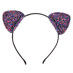 Serre-t&ecirc;te &agrave; oreilles de chat rose avec paillettes,