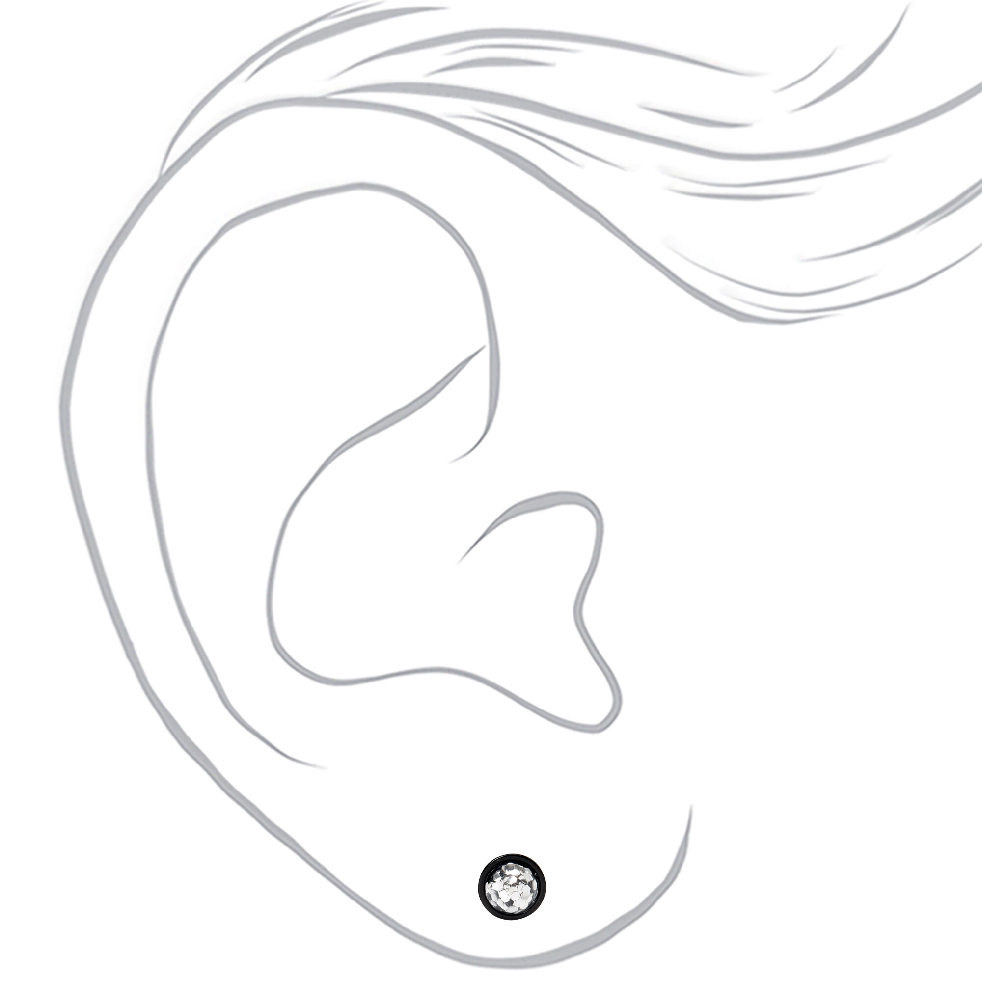 Faux écarteurs d'oreilles pailletés sirène 1,2 mm couleur argentée - Noir,