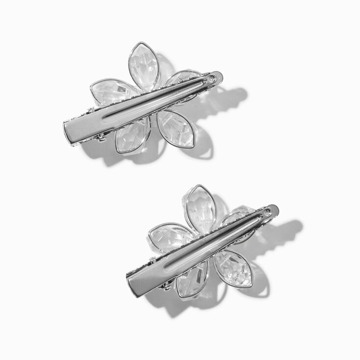 Claire&#39;s Club Silver Rhinestone Flower Hair Clips - 2 Pack,