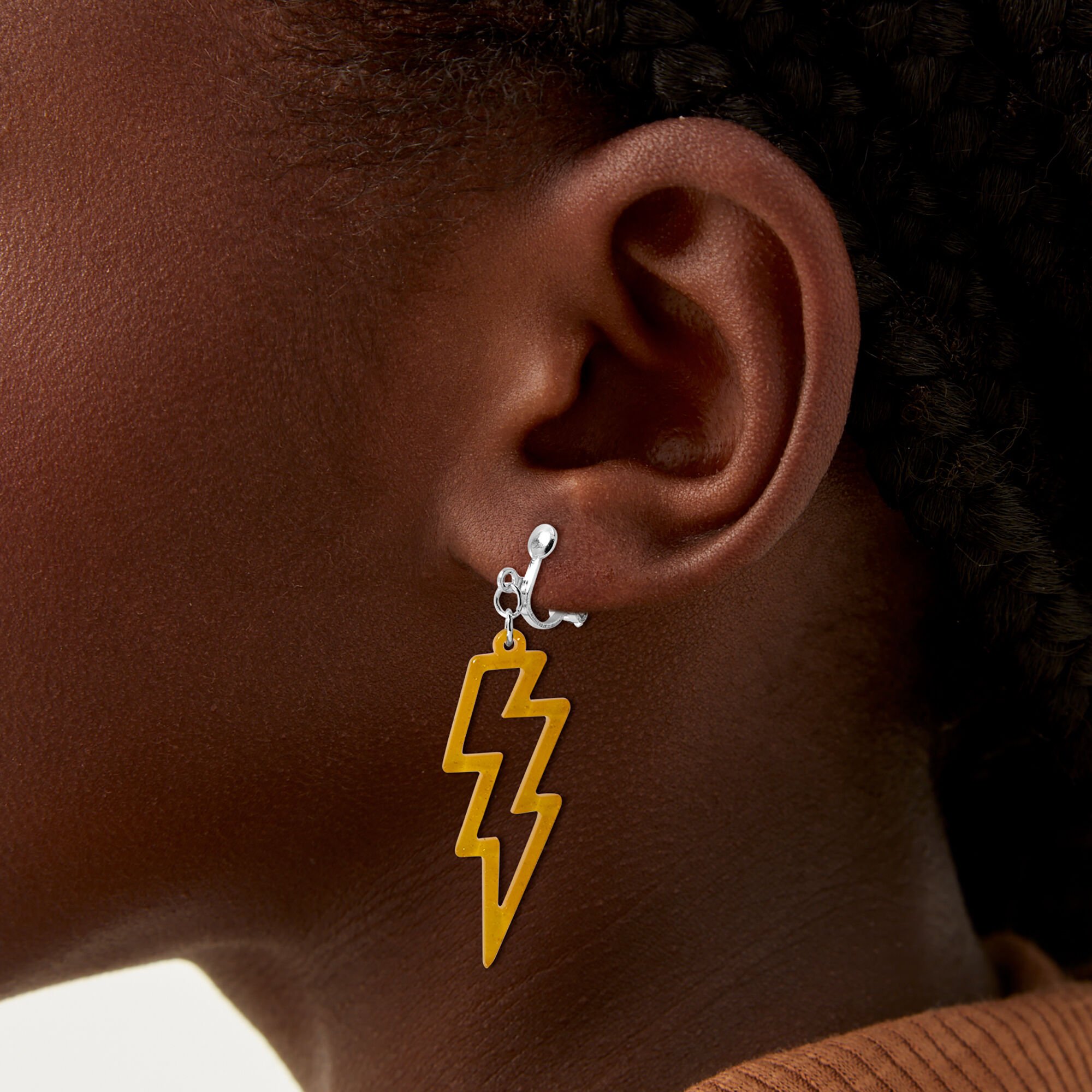 Yellow Lightning Clip-On Drop Earrings,