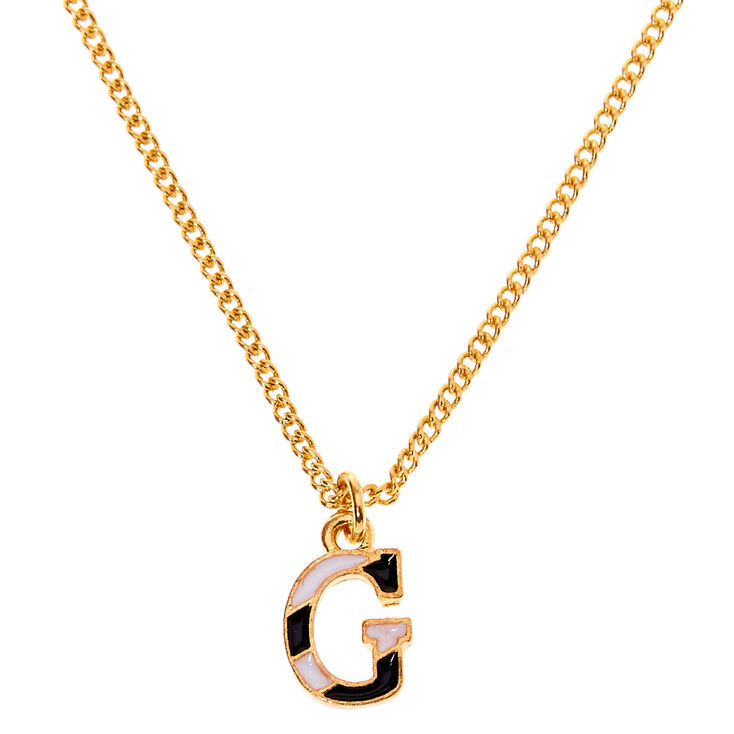 Gold Striped Initial Pendant Necklace - G,