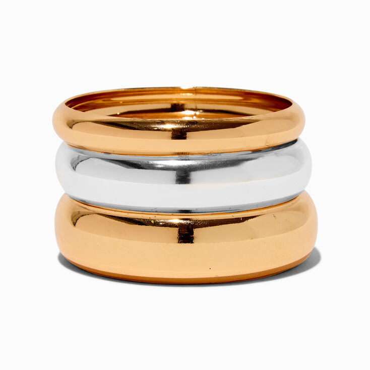 Mixed Metal Chunky Bangle Bracelets - 3 Pack,