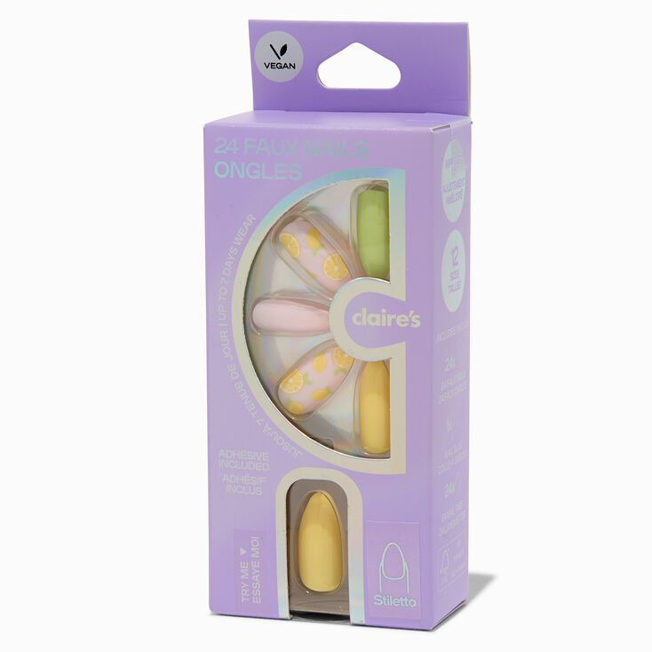Lemon Stiletto Vegan Faux Nail Set - 24 Pack,