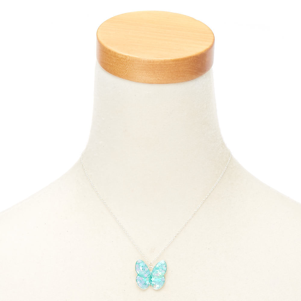 Collier à pendentif vert menthe papillon pailleté,