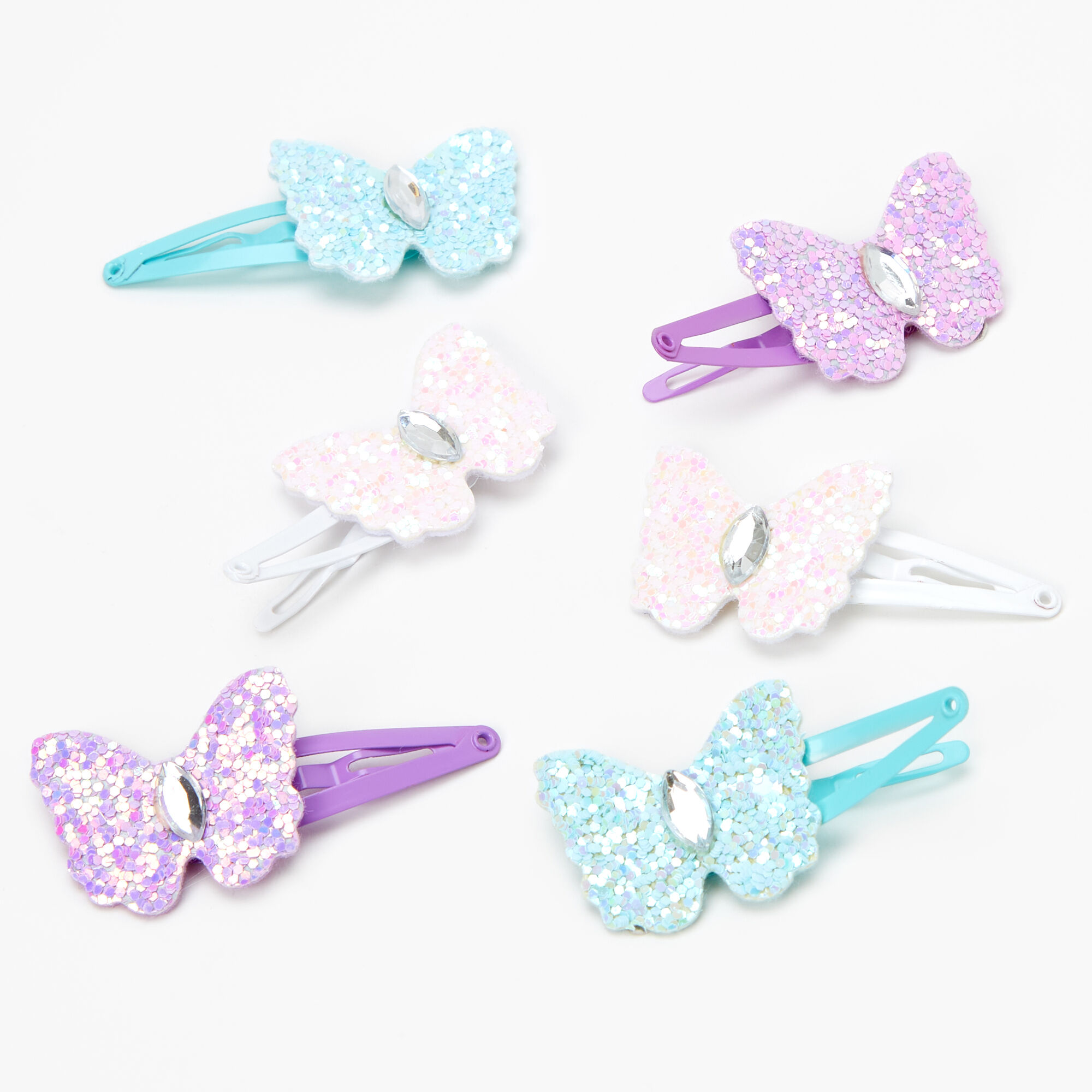 Claire's Club Glitter Butterfly Snap Hair Clips - 6 Pack | Claire's US