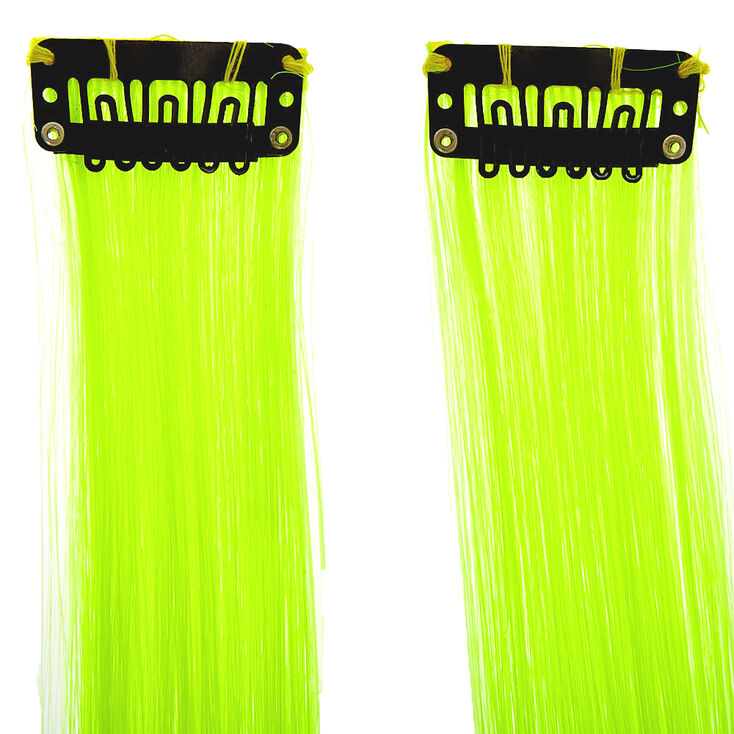 Faux Hair Clip In Extensions - Neon Yellow, 2 Pack,