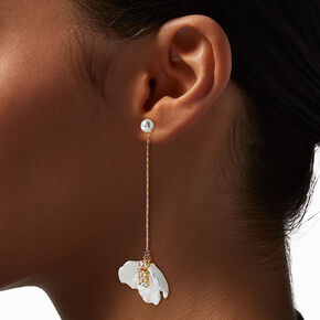 Pearl Flower &amp; Crystal Gold-tone Drop Earrings,