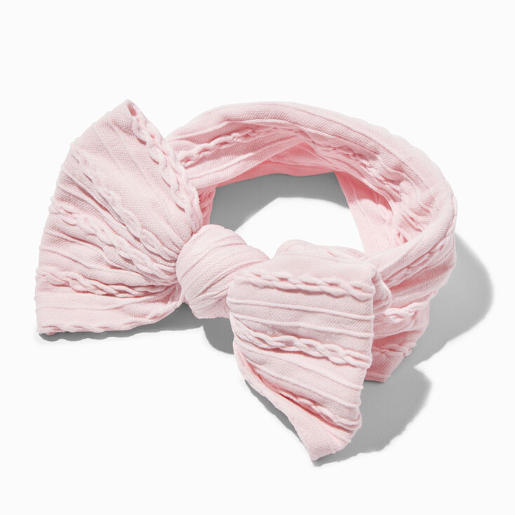 Claire's Club Pink Nylon Ribbed Chainlink Bow Headwrap