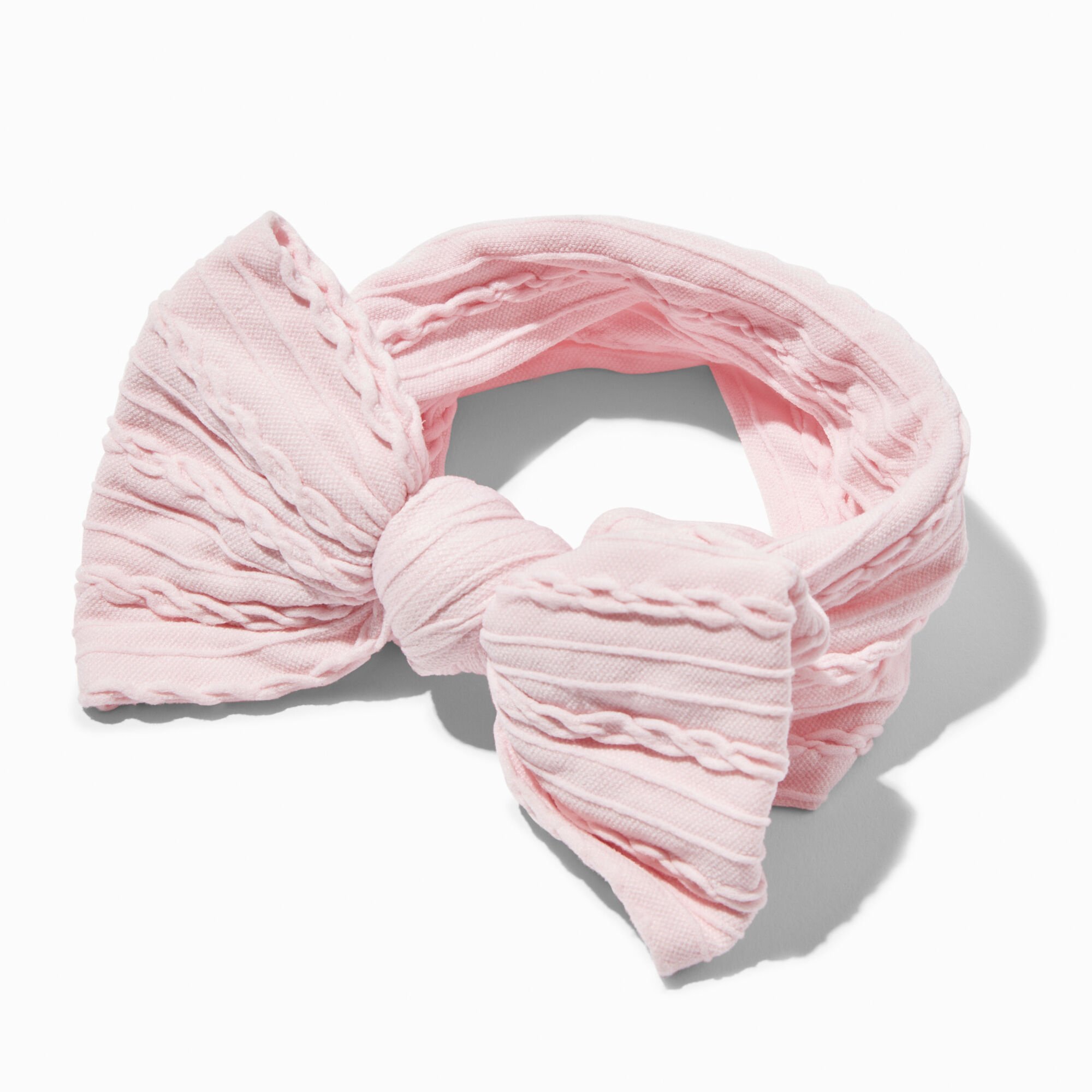 View Claires Club Nylon Ribbed Chainlink Bow Headwrap Pink information