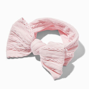 Claire&#39;s Club Pink Nylon Ribbed Chainlink Bow Headwrap,