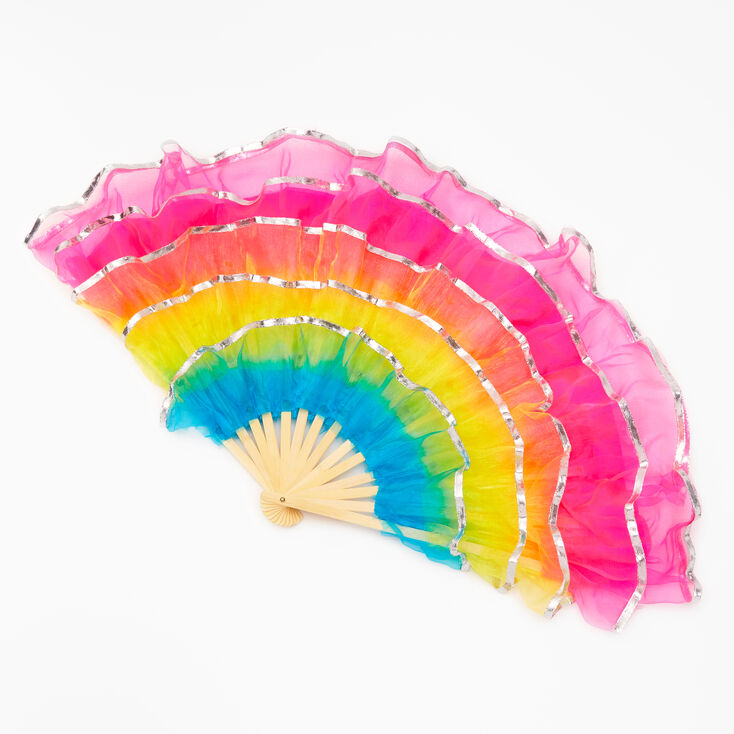 Rainbow Tulle Large Folding Fan,