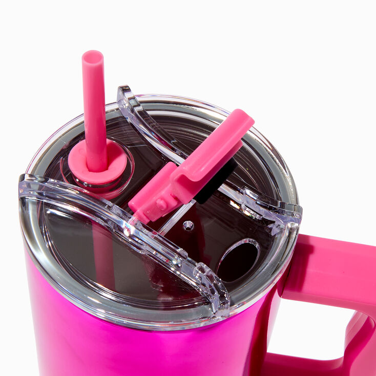 Pink Shiny Stainless Steel Handled Tumbler,