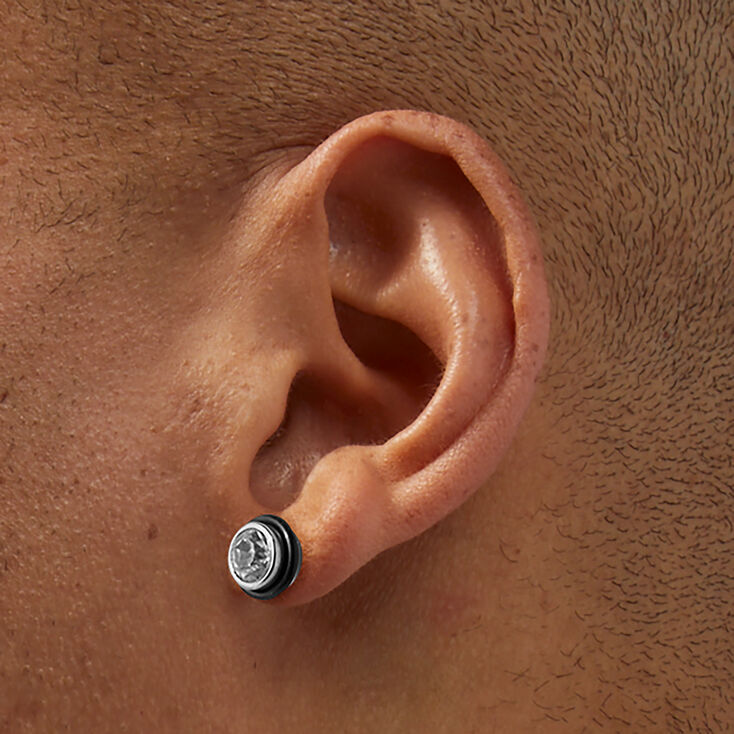 Black Crystal Button Faux Ear Plug Earrings,