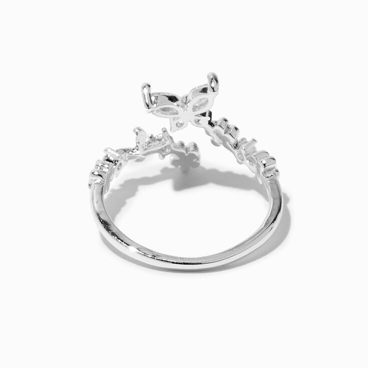 Silver-tone Cubic Zirconia Butterfly Wrap Ring,