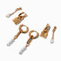 Boucles d&rsquo;oreilles superposables perle d&rsquo;imitation et cadenas couleur dor&eacute;e - Lot de 3,